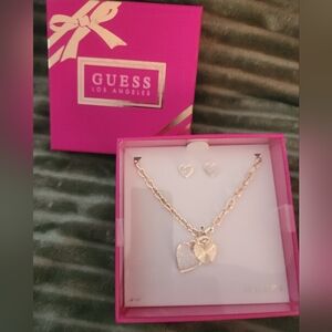 Guess Golden Shimmering Heart Necklace & Earring 2 Pc. Set.